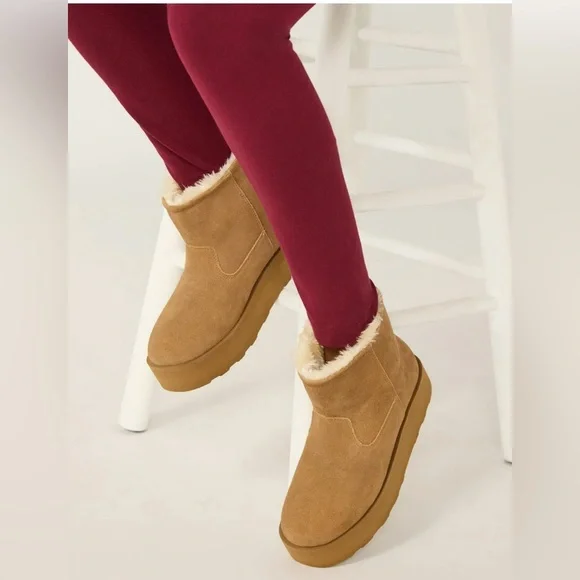 Women's Black Suede Ankle Boots- Platform Cozy Boots Black Size 9 - Picture 9 of 10